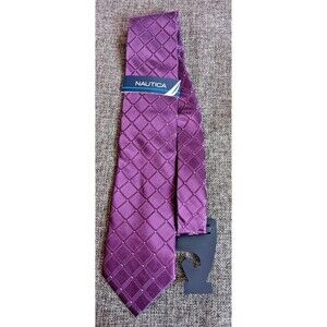 Tie 70s 80s 90s Y2K Mens New Nautica Silk Purple Check 3.25 Wide 59 Long